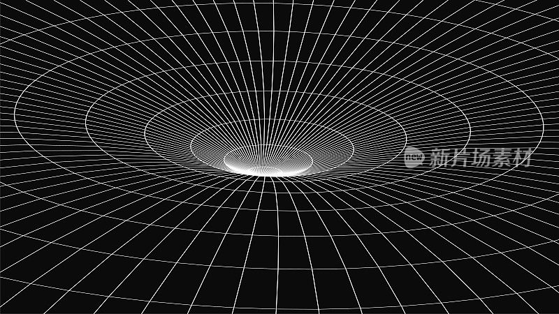 线框图3 d隧道。透视网格背景纹理。网状的虫洞模型。矢量插图。